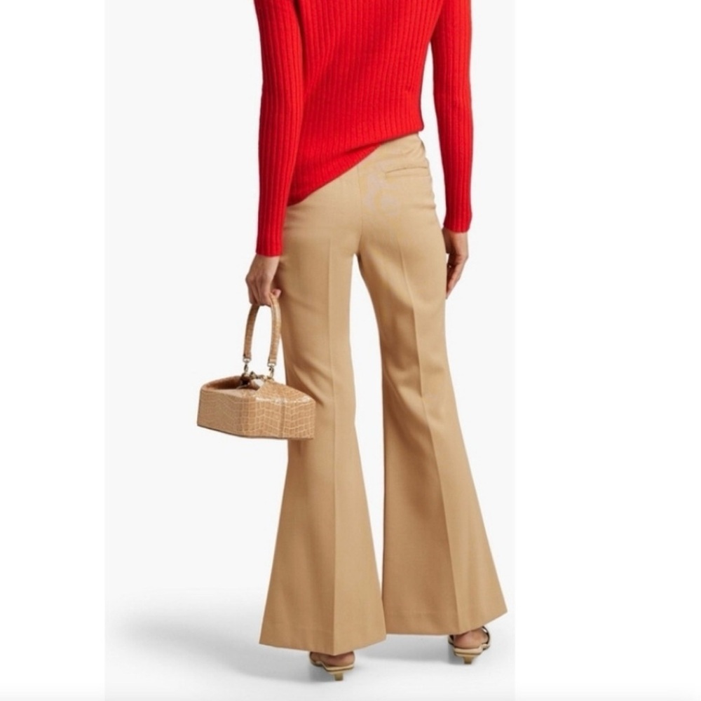 NWT LVIR Big Bell Bottom Pants High Waist Flare Wool Blend Office Beige Medium - Picture 2 of 9